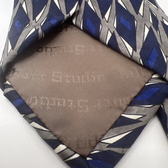 ROBERT TALBOTT STUDIO For Peter Richard Silk Tie ART DECO GEOMETRIC Blue Gray - Picture 6 of 12